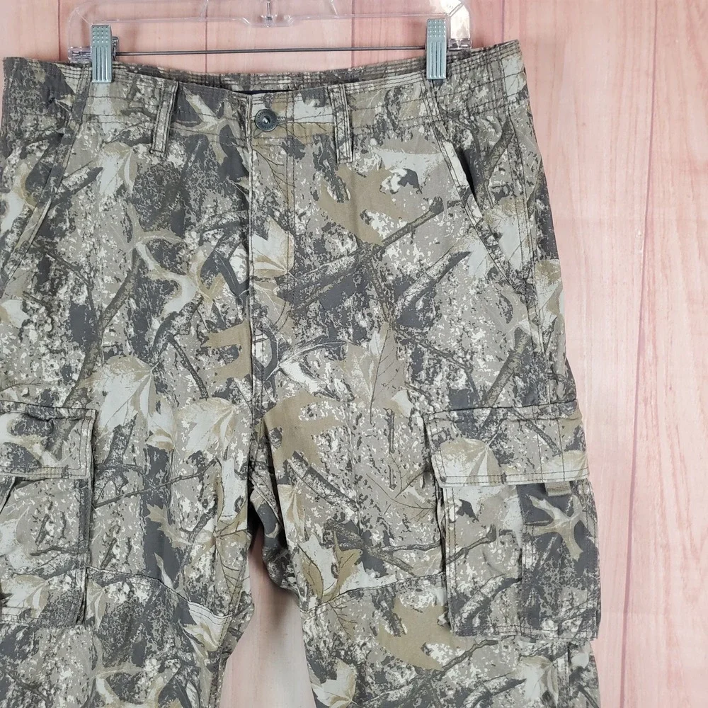 Aeropostale‎ Mens Baggy Cargo Pants Large Brown Camouflage 100% Cotton Zip Fly